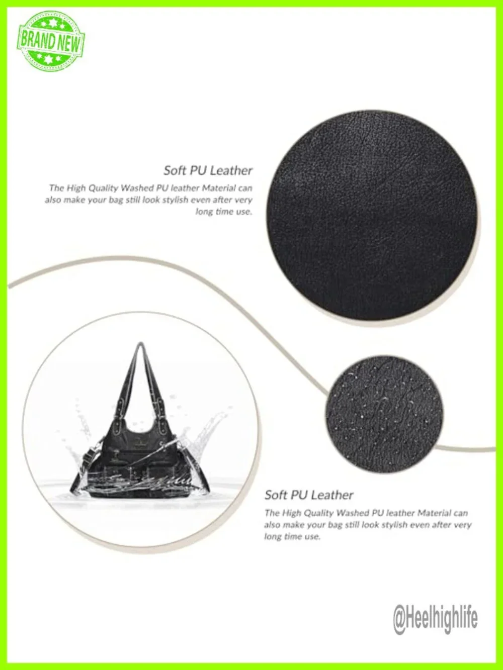 Soft PU Leather Hobo Shoulder Bag with Adjustable Strap